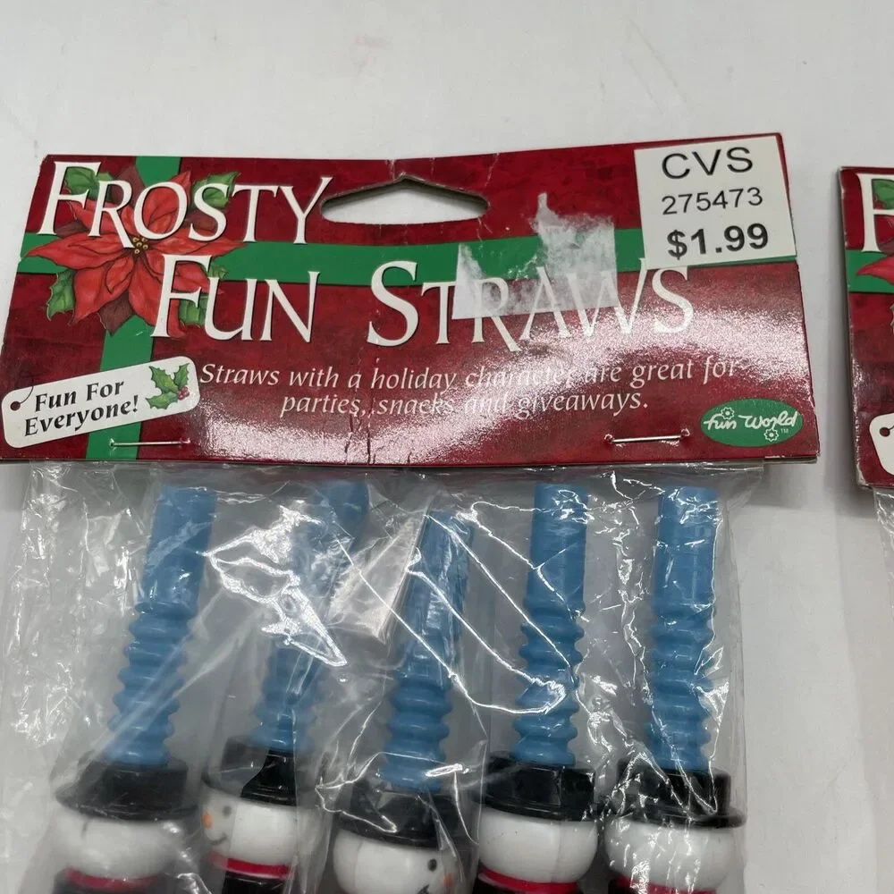 Vintage Frosty Fun Straws Christmas Straws Sealed Santa Snowman 2 Packs 10 NOS